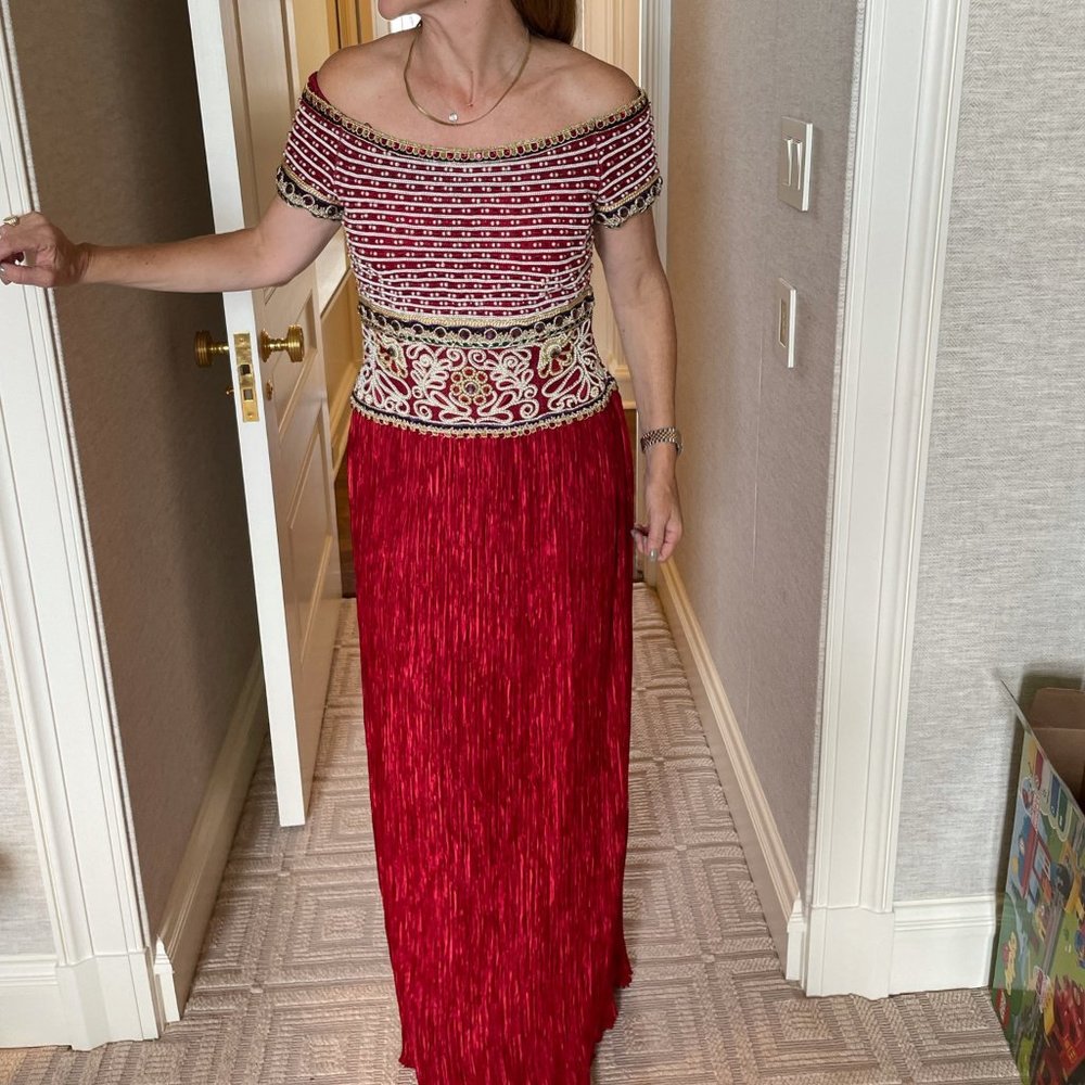 Pristine Mary McFadden Beaded Bodice Column Dress